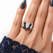 Angel's Wings- 14k White Gold Pear Cut and Red Heart Diamond Option Gothic Promise Ring-Black Diamonds New York