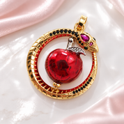 Rotating Red Apple with Golden Snake Pendant-Black Diamonds New York