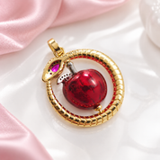 Rotating Red Apple with Golden Snake Pendant-Black Diamonds New York