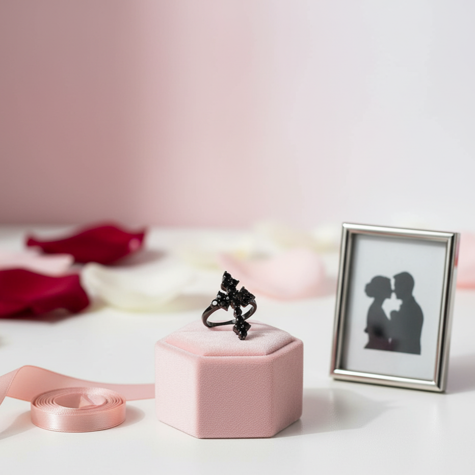 Round-cut Black Spinel Gothic Cross Ring-Black Diamonds New York