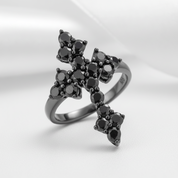 Round-cut Black Spinel Gothic Cross Ring-Black Diamonds New York