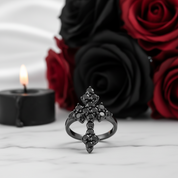 Round-cut Black Spinel Gothic Cross Ring-Black Diamonds New York