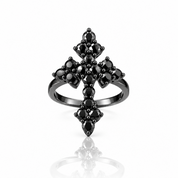 Round-cut Black Spinel Gothic Cross Ring-Black Diamonds New York