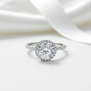 Round-cut Diamond Option Four Prong Halo Engagement Ring-Black Diamonds New York