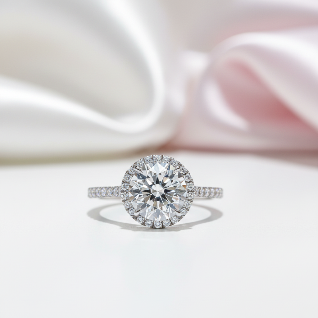 Round-cut Diamond Option Four Prong Halo Engagement Ring-Black Diamonds New York