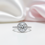 Round-cut Diamond Option Four Prong Halo Engagement Ring-Black Diamonds New York