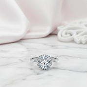 Round-cut Diamond Option Four Prong Halo Engagement Ring-Black Diamonds New York