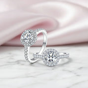 Round-cut Diamond Option Four Prong Halo Engagement Ring-Black Diamonds New York