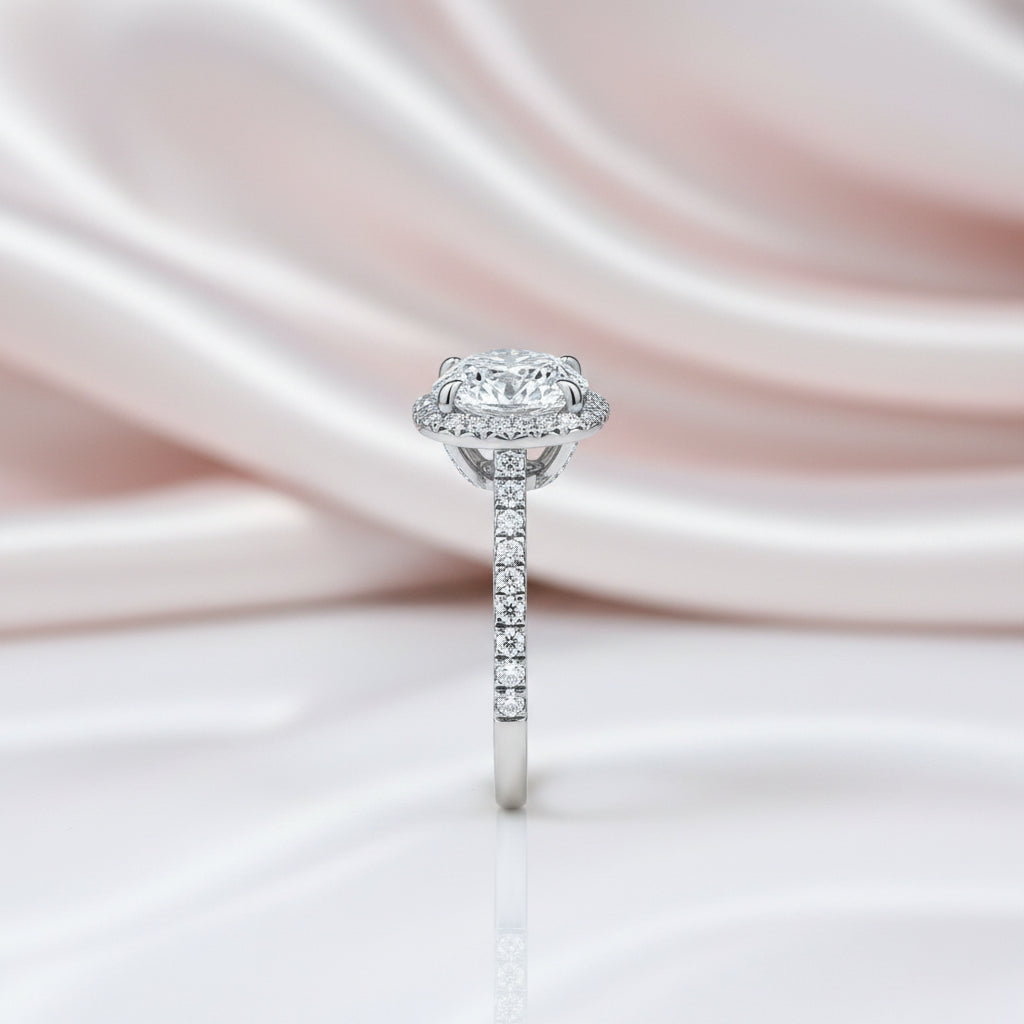 Round-cut Diamond Option Four Prong Halo Engagement Ring-Black Diamonds New York