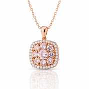 Round-cut Morganite Halo Rose Gold Necklace-Black Diamonds New York
