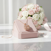 Round-cut Morganite Halo Rose Gold Necklace-Black Diamonds New York