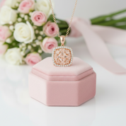 Round-cut Morganite Halo Rose Gold Necklace-Black Diamonds New York