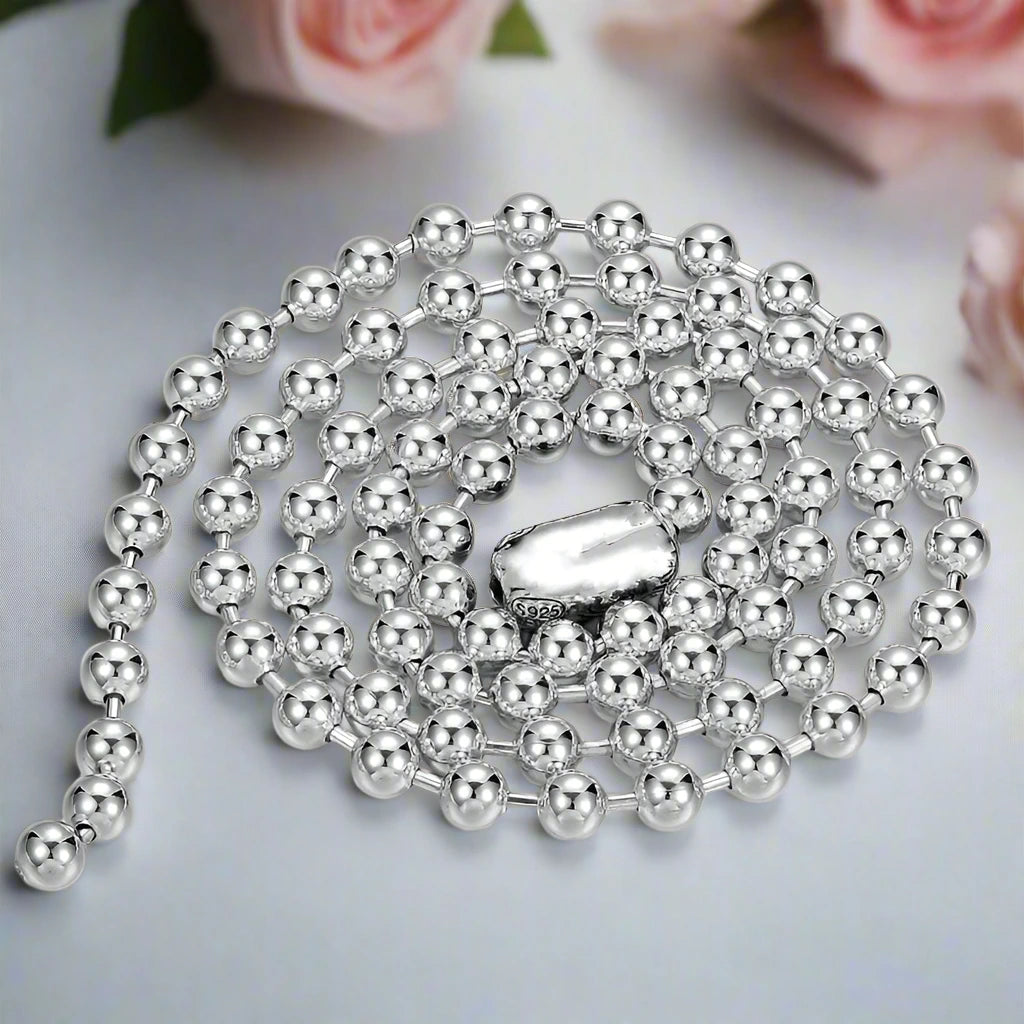 Round Bead Chain Retro Buckle Necklace-Black Diamonds New York