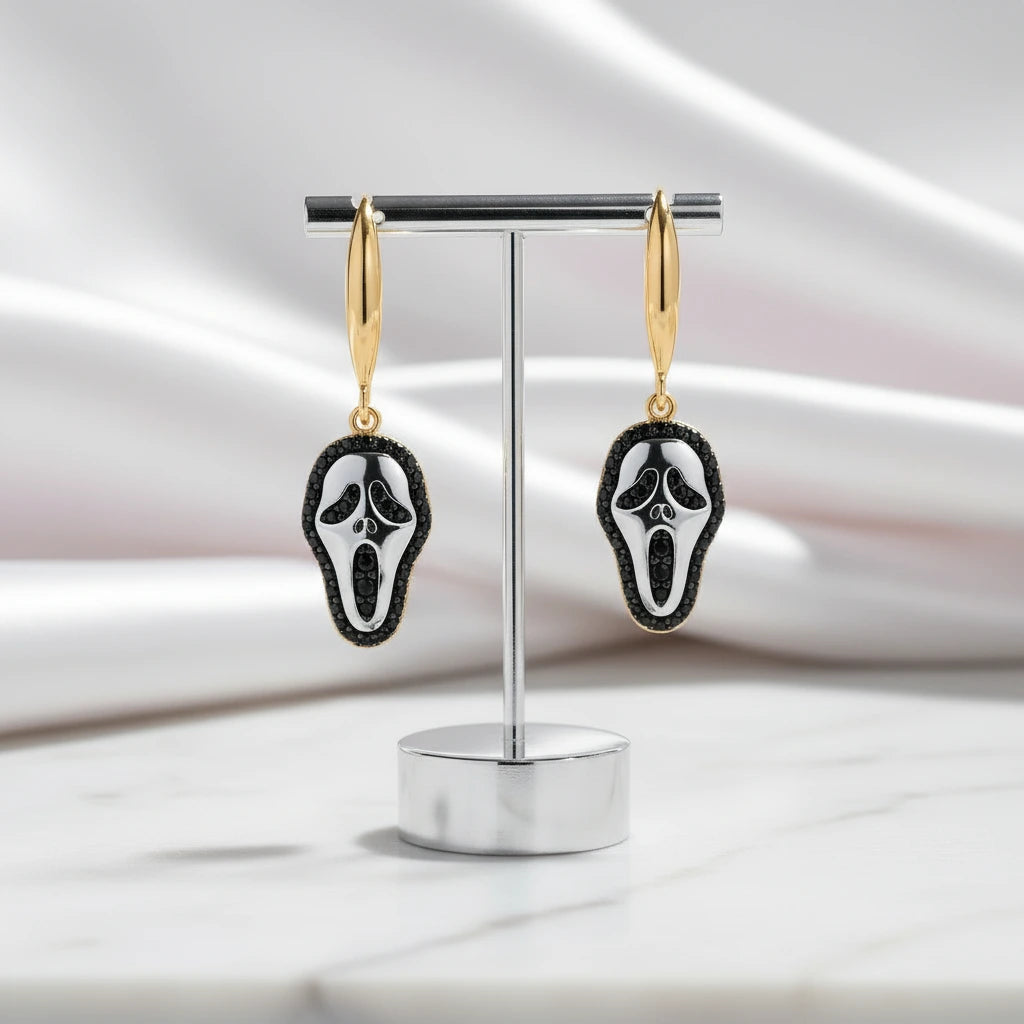 Round Black Spinel Halloween Drop Earrings-Black Diamonds New York