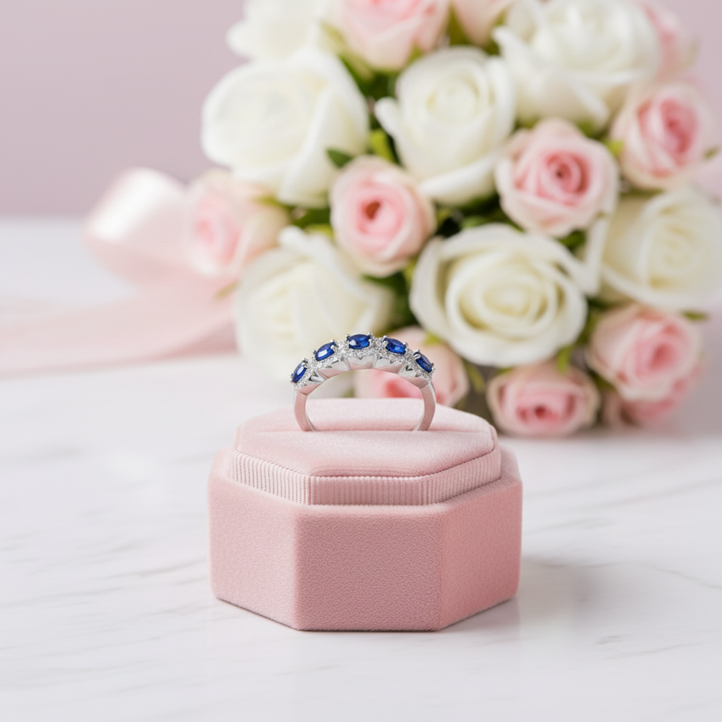 Round Blue Diamond Option Eternity Wedding Band-Black Diamonds New York