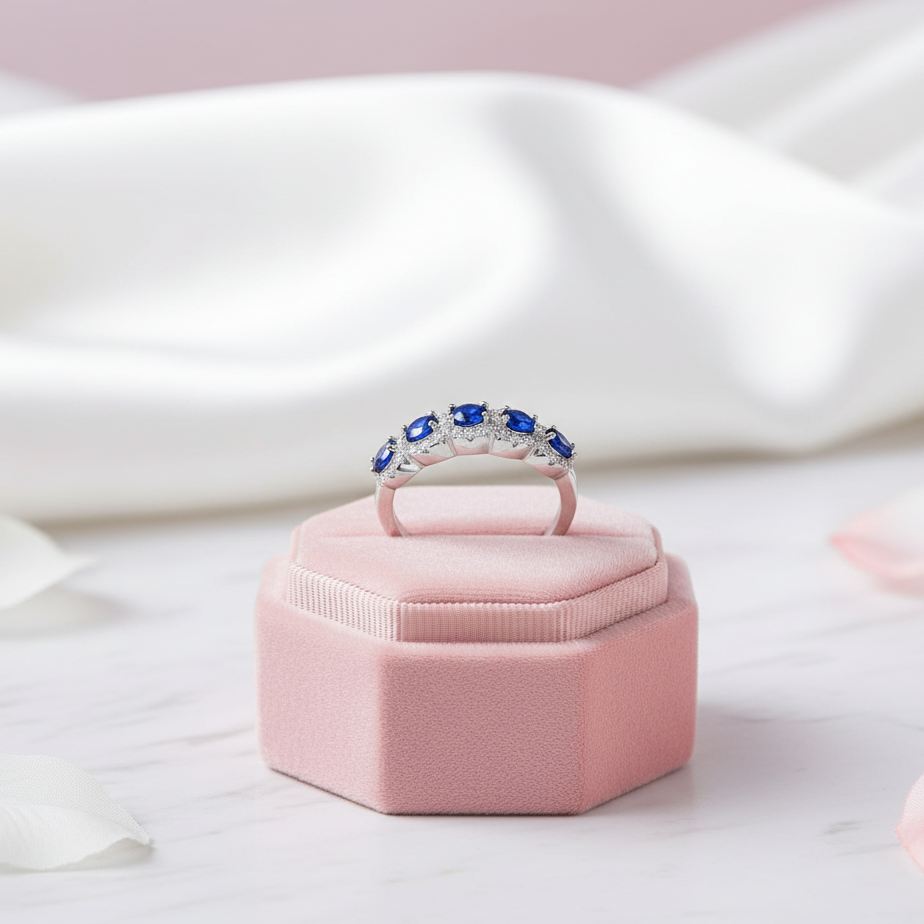 Round Blue Diamond Eternity Wedding Band-Black Diamonds New York