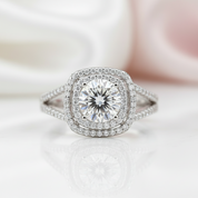 Round Cut Diamond Double Halo Split Shank Engagement Ring-Black Diamonds New York