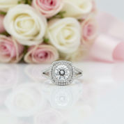 Round Cut Diamond Double Halo Split Shank Engagement Ring-Black Diamonds New York