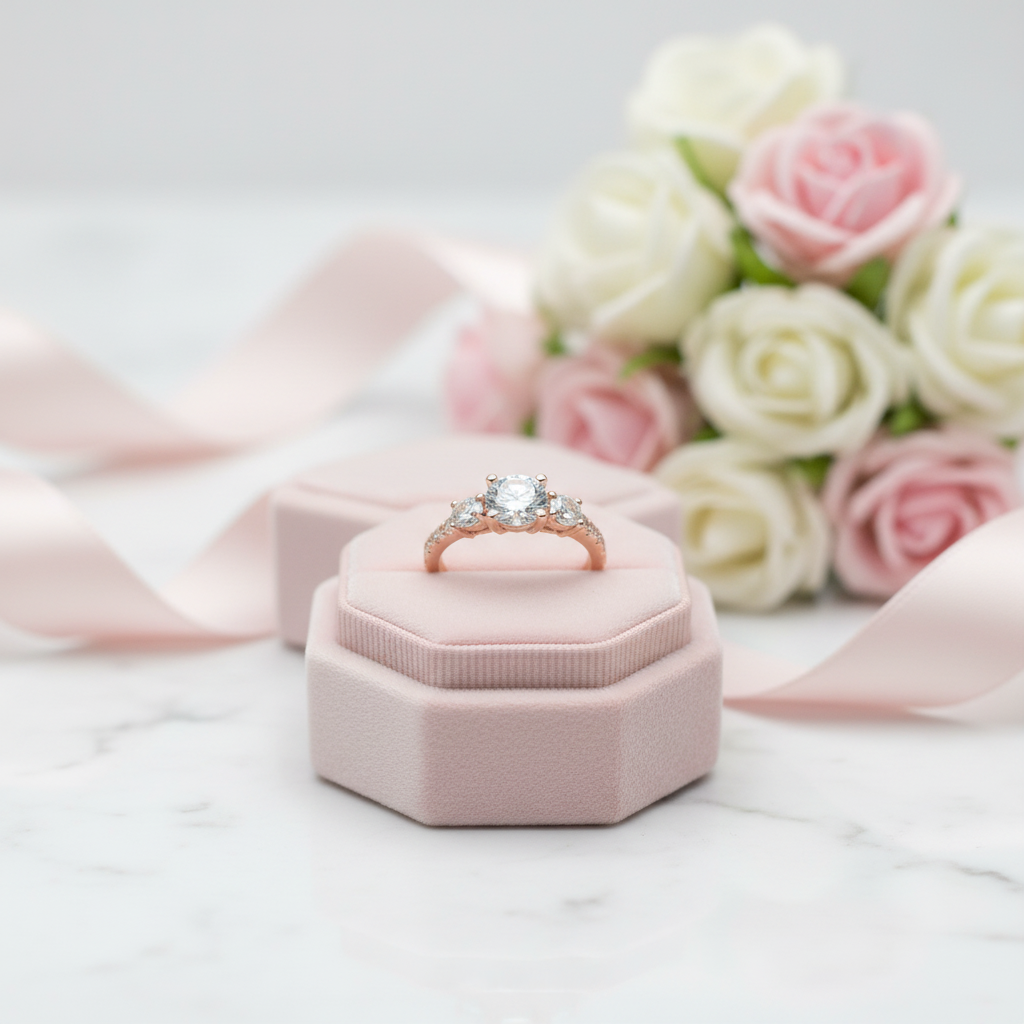 Round Cut Diamond Option 4 Prong Rose Gold Engagement Ring-Black Diamonds New York