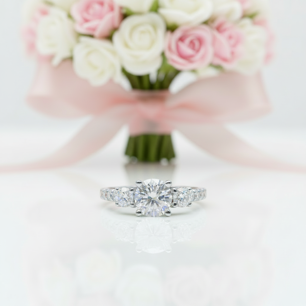 Round Cut Diamond Option 4 Prong Rose Gold Engagement Ring-Black Diamonds New York