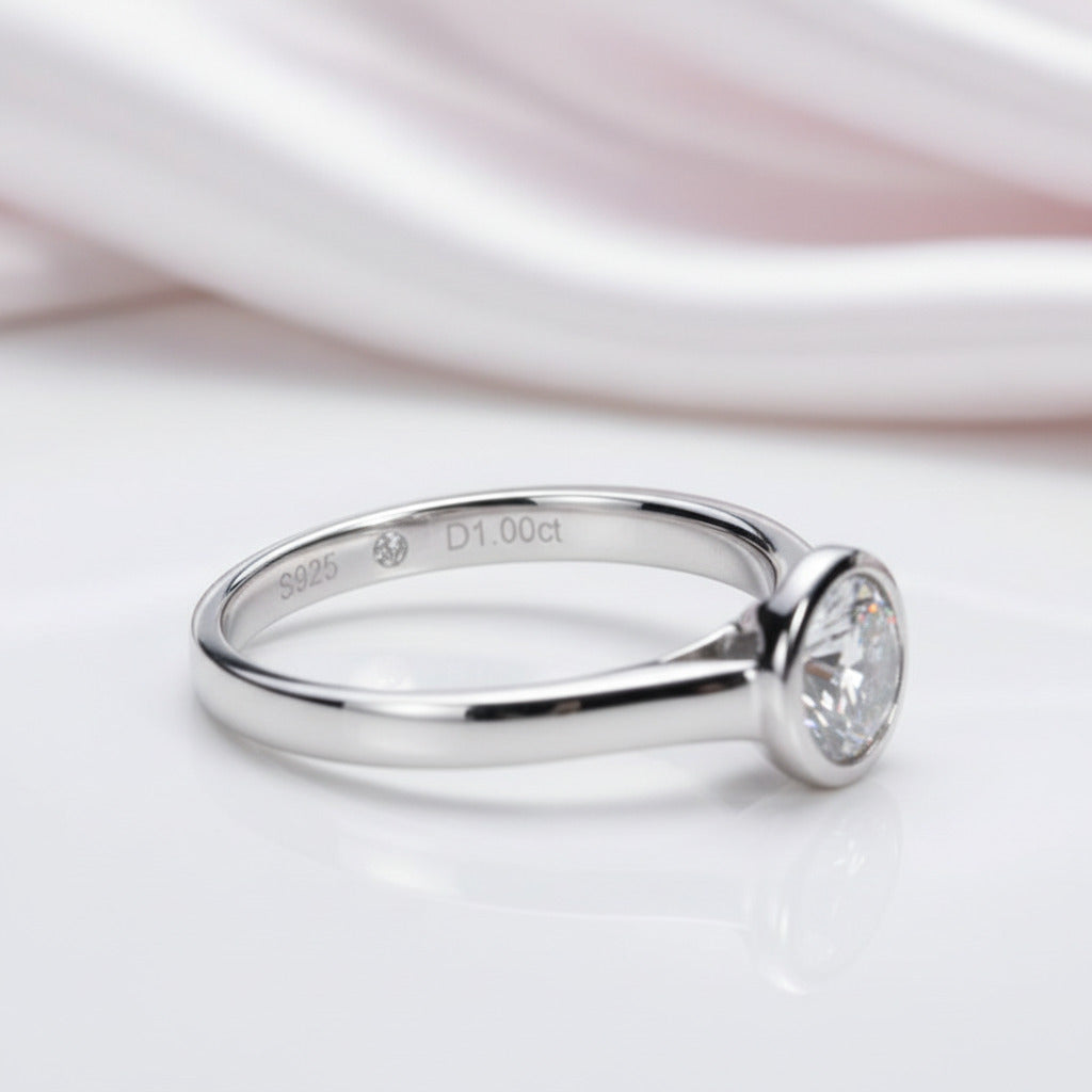 Round Cut Diamond Option Bezel Engagement Ring (Aftersale Service)-Black Diamonds New York
