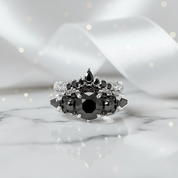 Eternal Flame- Round Cut Diamond Coffin Wedding Ring Set-Black Diamonds New York