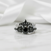 Eternal Flame- Round Cut Diamond Coffin Wedding Ring Set-Black Diamonds New York
