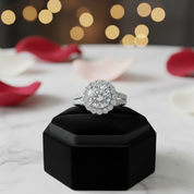 Round Cut Diamond Halo Double Band Engagement Ring-Black Diamonds New York