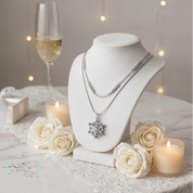 Round Cut Diamond Snowflake Double Chain Necklace-Black Diamonds New York