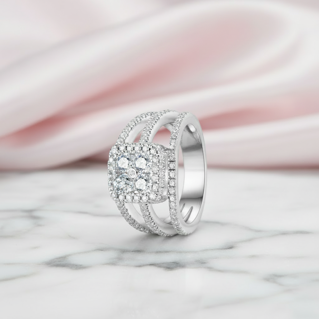 Round Cut Diamond Option Split Band Engagement Ring-Black Diamonds New York