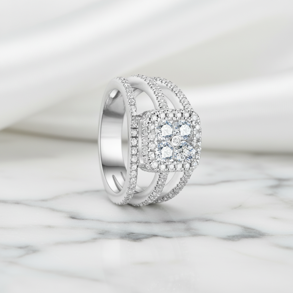Round Cut Diamond Option Split Band Engagement Ring-Black Diamonds New York