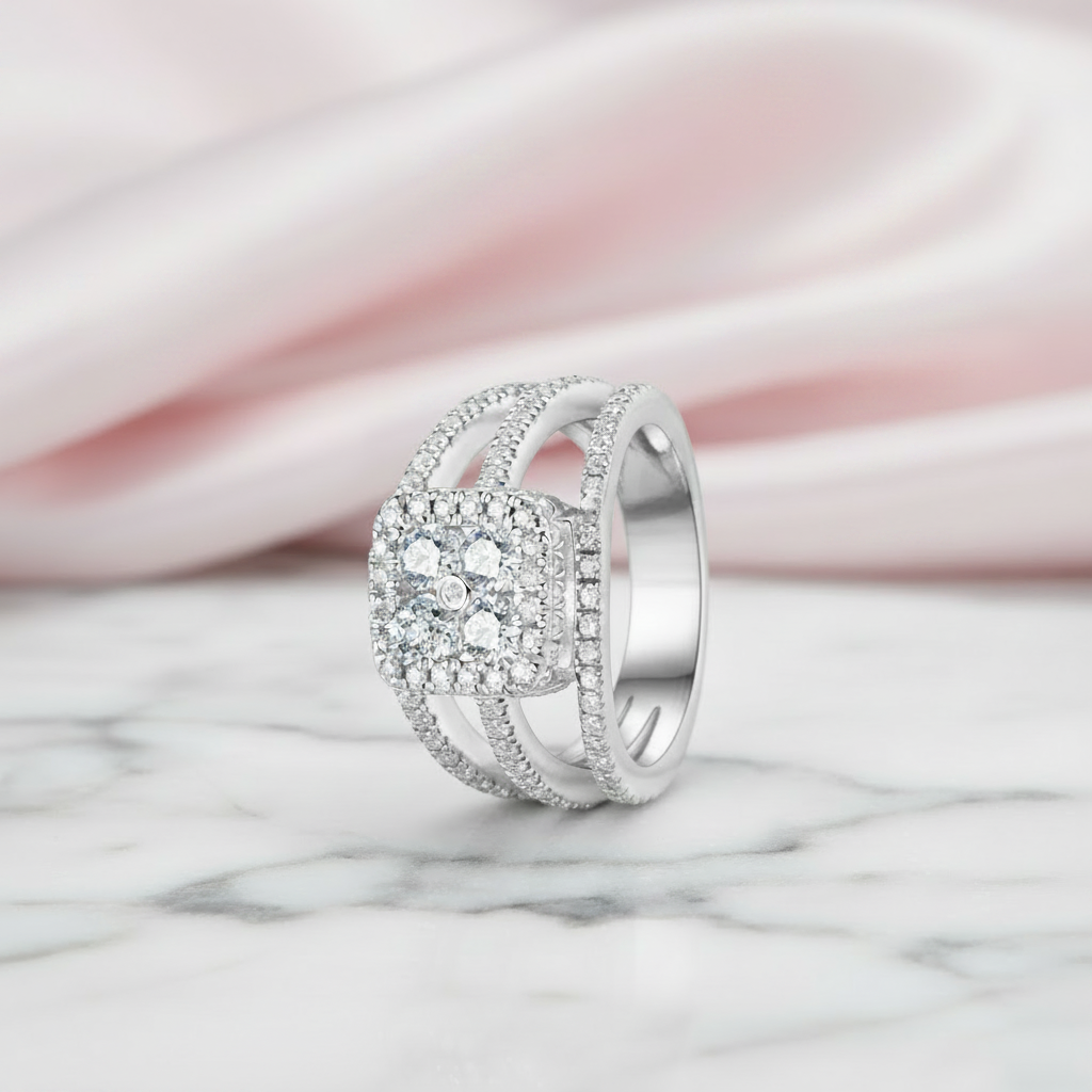 Round Cut Diamond Option Split Band Engagement Ring-Black Diamonds New York