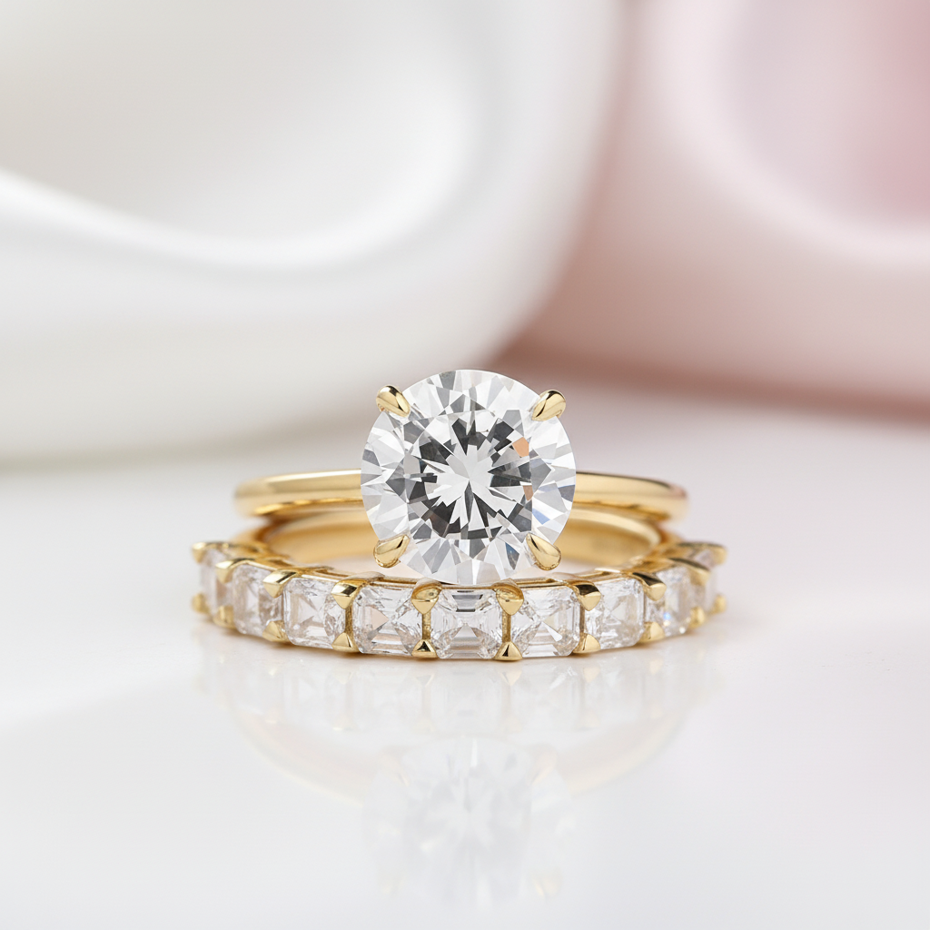 Round Cut Diamond Option Yellow Gold Engagement Ring Set-Black Diamonds New York