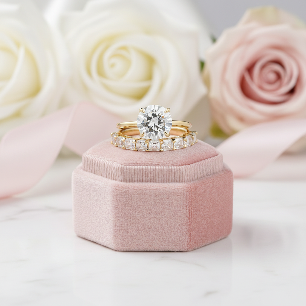 Round Cut Diamond Option Yellow Gold Engagement Ring Set-Black Diamonds New York