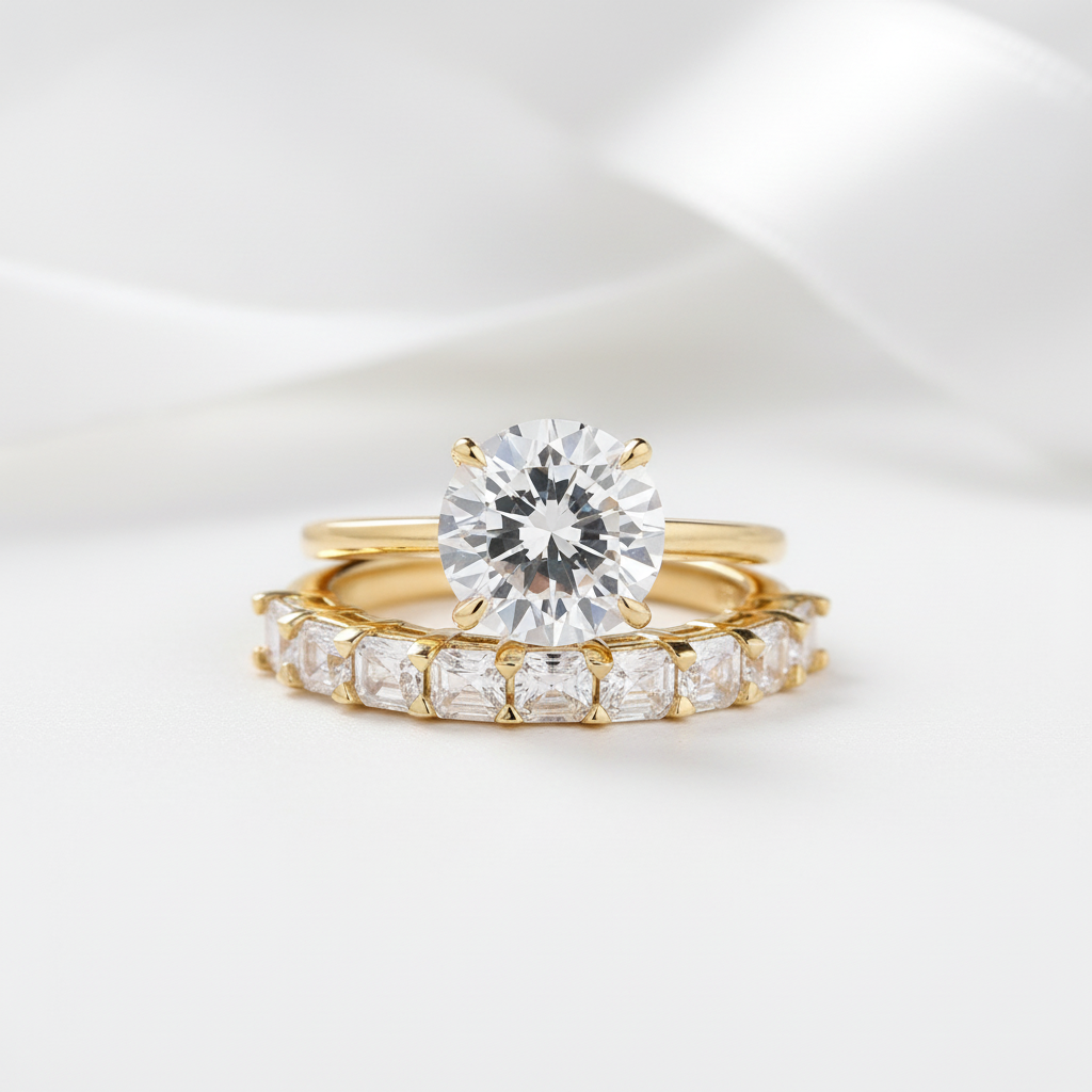 Round Cut Diamond Option Yellow Gold Engagement Ring Set-Black Diamonds New York