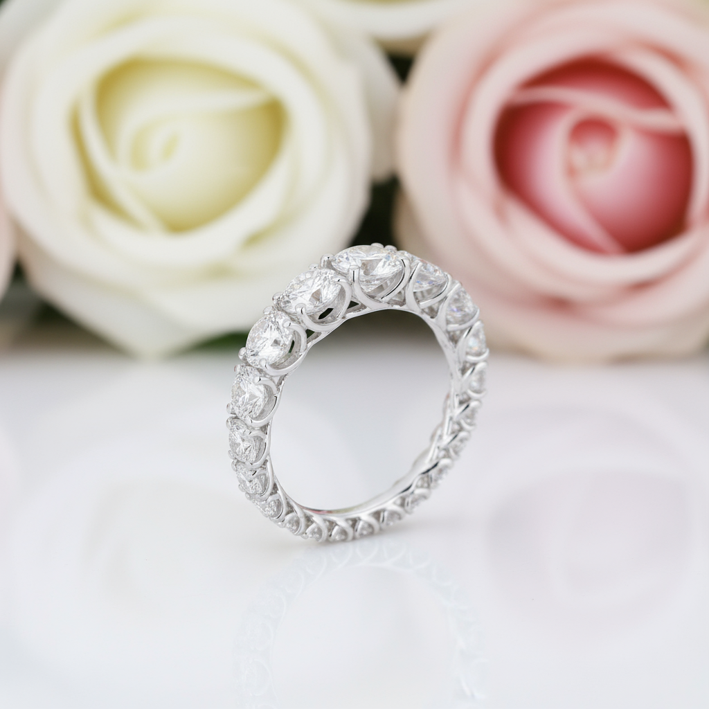 Round Cut Eternity Wedding Band In White Gold-Black Diamonds New York