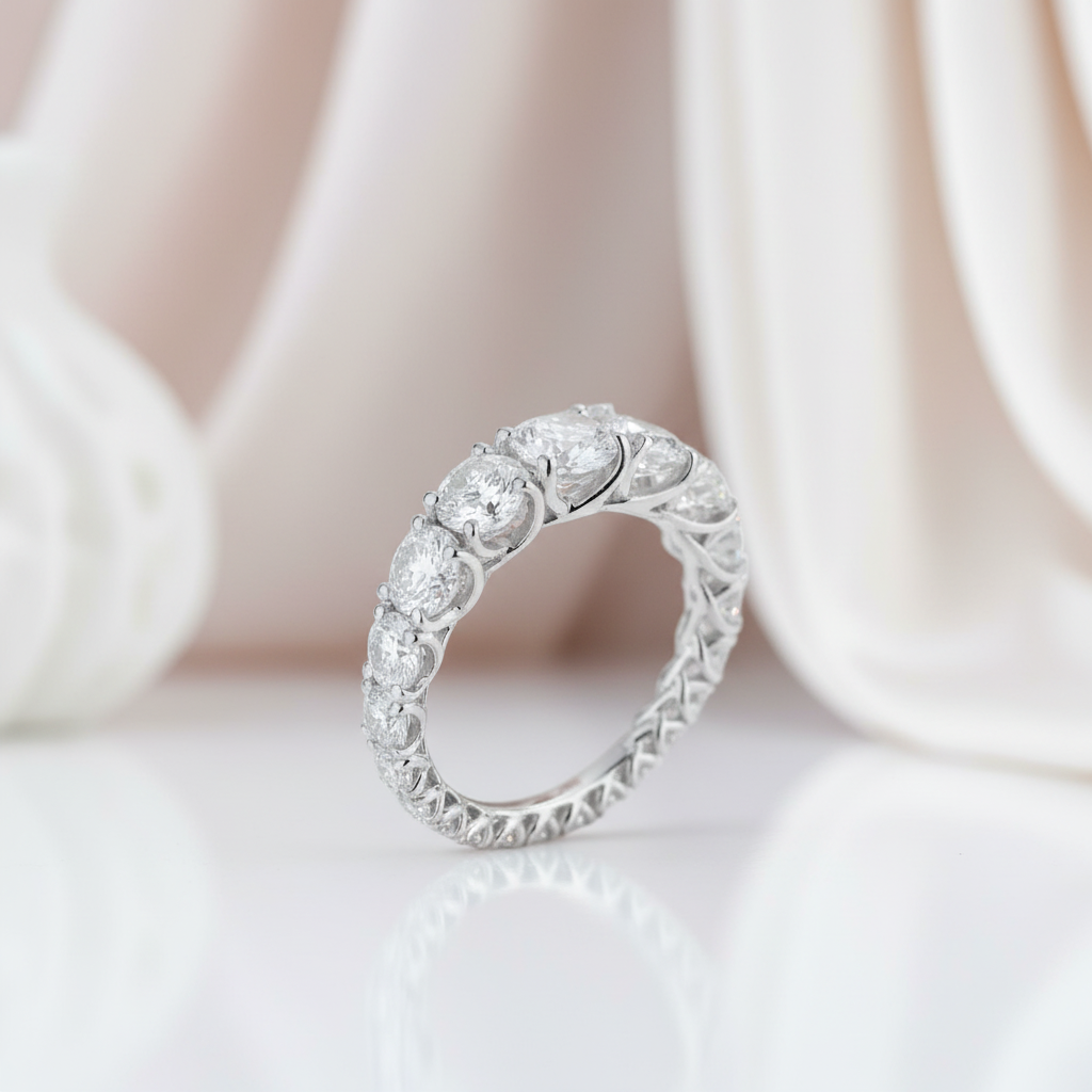 Round Cut Eternity Wedding Band In White Gold-Black Diamonds New York