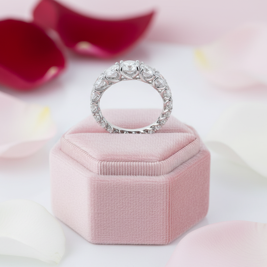 Round Cut Eternity Wedding Band In White Gold-Black Diamonds New York