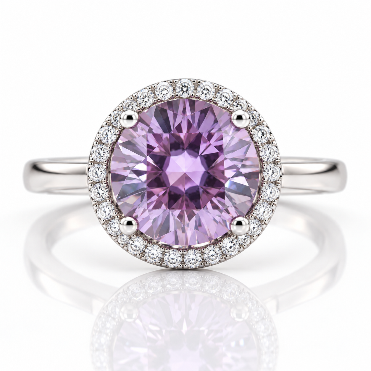Round Cut Lab Alexandrite Halo Engagement Ring-Black Diamonds New York