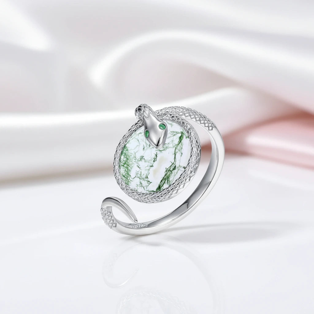 Round Cut Moss Agate Engagement Ring-Black Diamonds New York