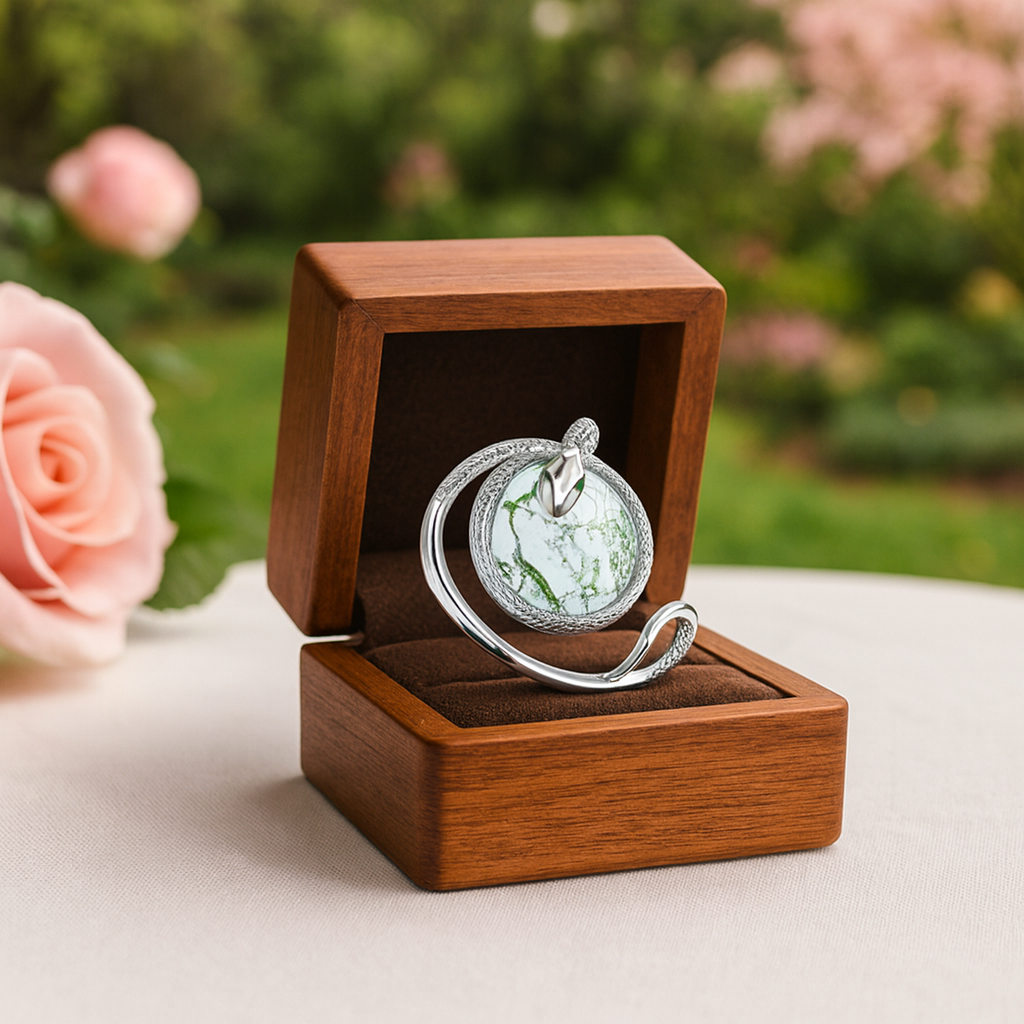 Round Cut Moss Agate Engagement Ring-Black Diamonds New York