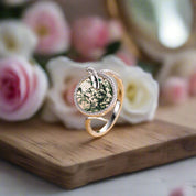 Round Cut Moss Agate Engagement Ring-Black Diamonds New York