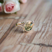 Round Cut Moss Agate Engagement Ring-Black Diamonds New York