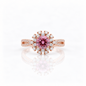 Round Cut Pink Diamond Option Halo Rose Gold Engagement Ring-Black Diamonds New York