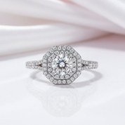 Round Diamond Option Double Halo Engagement Ring-Black Diamonds New York