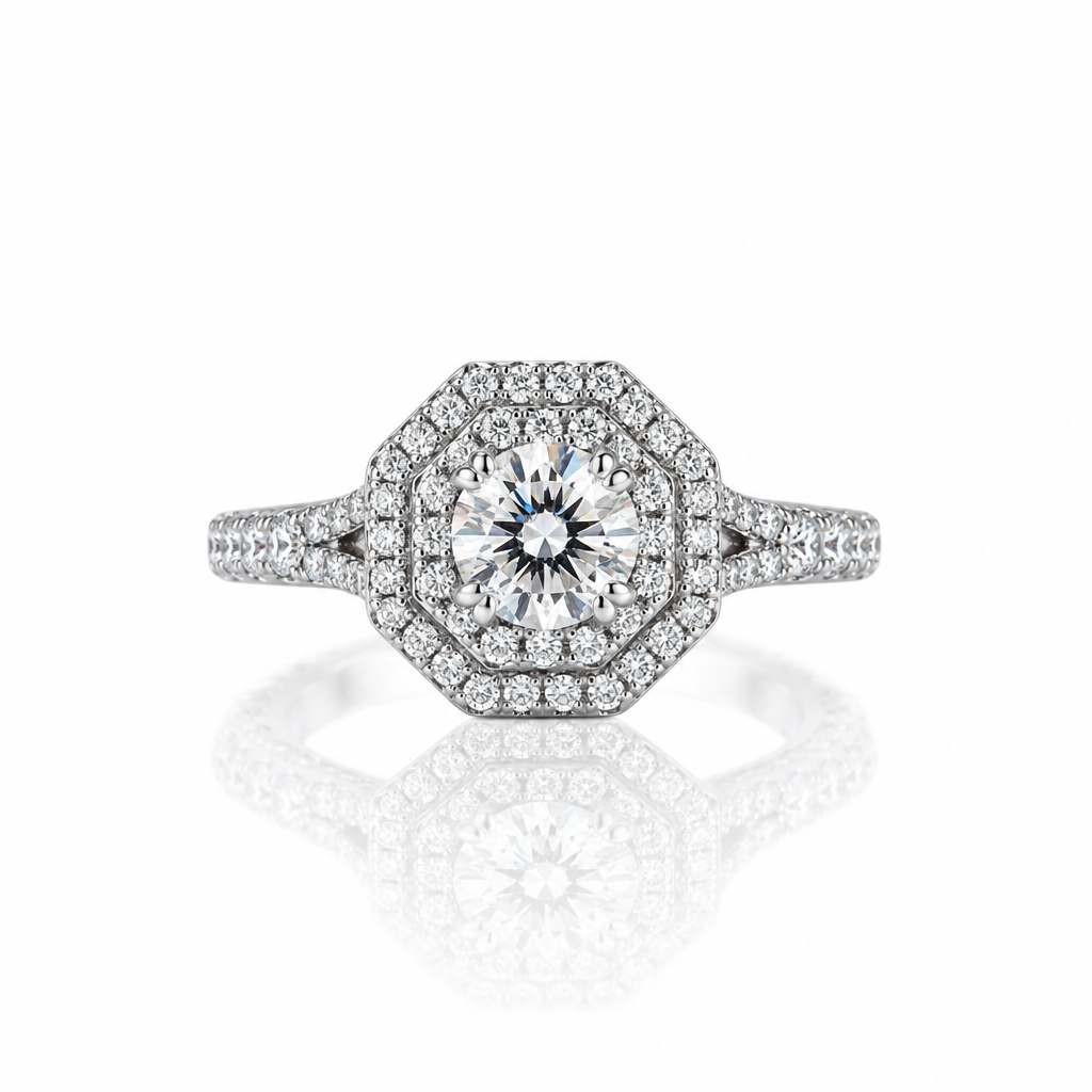 Round Diamond Option Double Halo Engagement Ring-Black Diamonds New York