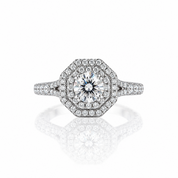 Round Diamond Option Double Halo Engagement Ring-Black Diamonds New York