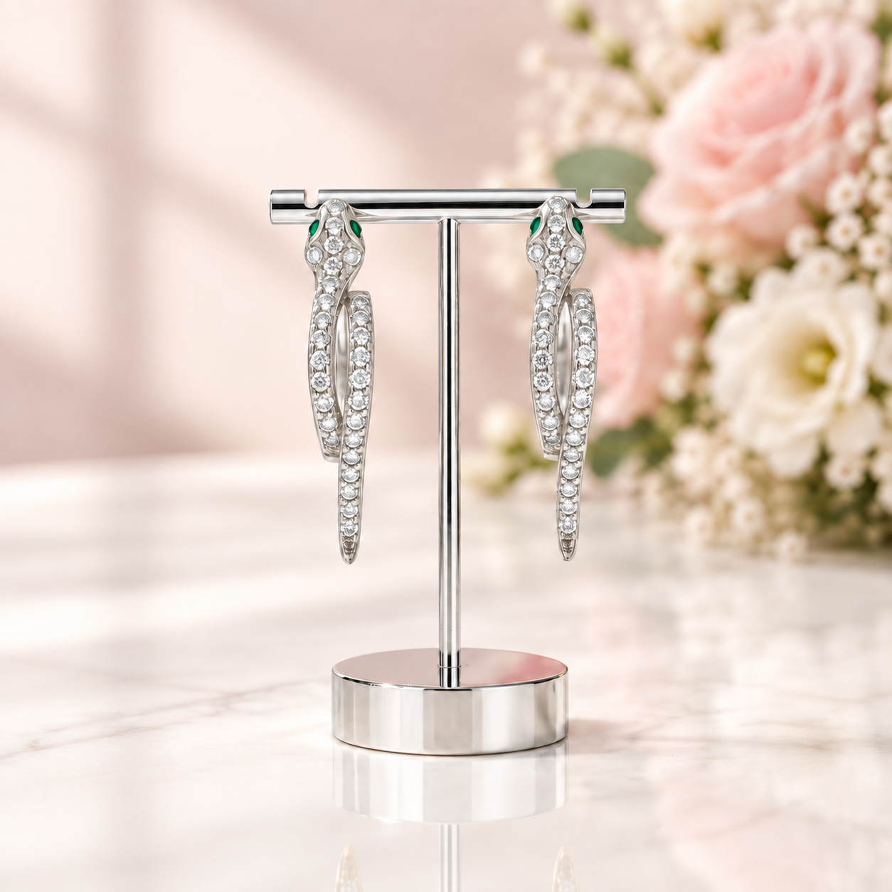 Round Diamond Option Snake Earrings-Black Diamonds New York