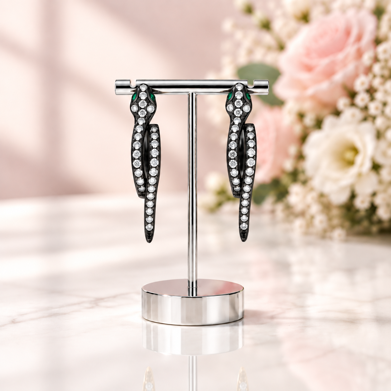 Round Diamond Option Snake Earrings-Black Diamonds New York