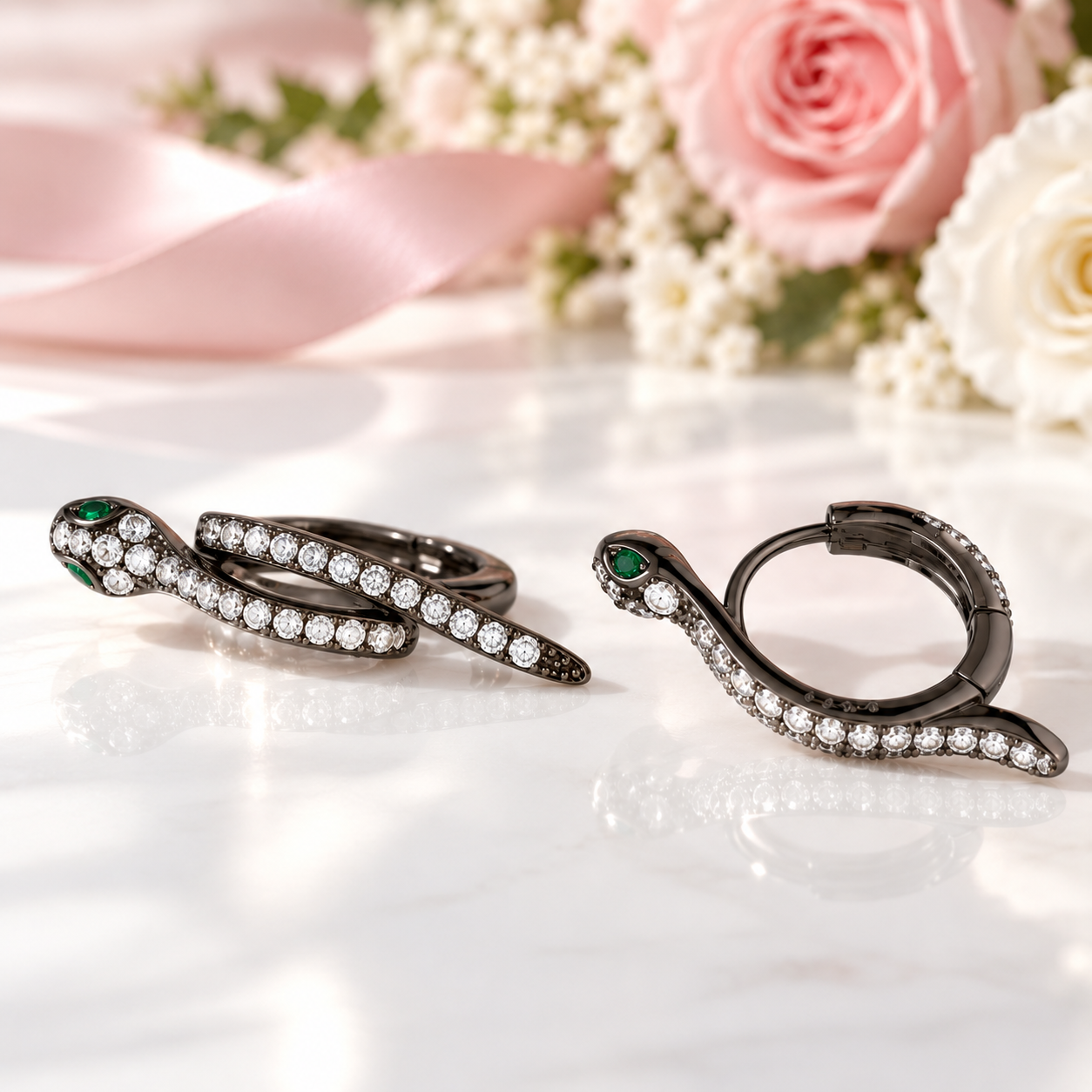 Round Diamond Option Snake Earrings-Black Diamonds New York